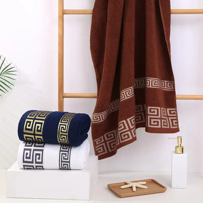 2pcs set bavlněný ručník 1kcs ruční ručník 34x74cm a 1ks velký ručník 70x140 cm modrá bílá hnědá geometrický vyšívaný dárkový ručník