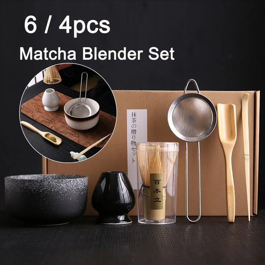 6PCS 4PCS TEA Visp Brushesett Bambus Matcha Whisk Scoop og Holder Matcha Bowl med Strader Japanese Matcha Ceremony Accessory