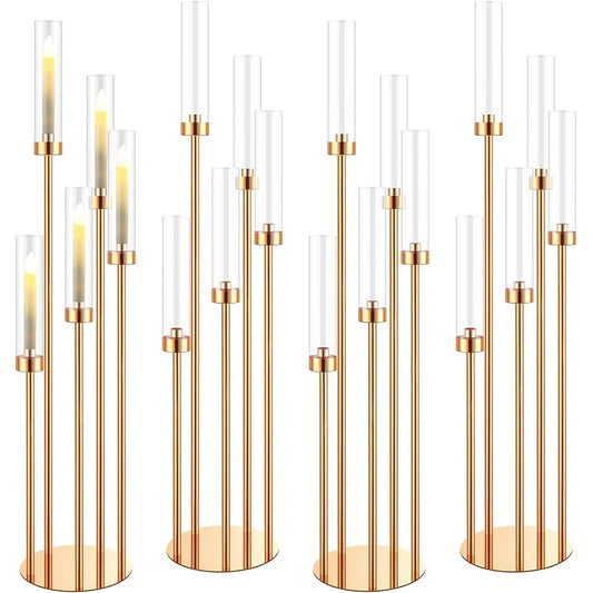 5 ARM 42,5 '' Augstas grīdas Candelabra zelta sveču turētājs, Candelabra centrālie punkti galdiem, metāla svečturi Candelabra CHRI