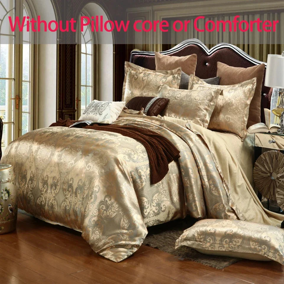 2/3pcs Luxury Jacquard Liberter Set King Size Coup de couette Fleur Golden High Quality avec 2 têtes d'oreiller （Single 1 abase d'oreiller）