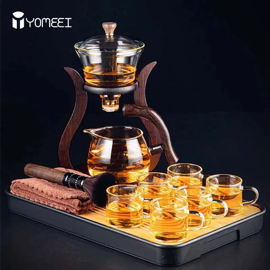 Yomeei hőálló üveg tea beállított mágneses víz elterelése forgó takaró tál automatikus tea készítő lusta kungfu teáskanna ivás