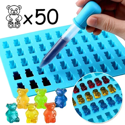 50 Gitter Gummi Bear Schimmel Silicone Gleeweger Bully Schimmel mat Dropper Candy Candy Fondant Schimmel DIY BAKEKENKEN