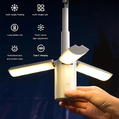 Ausklappen Outdoor Camping portable opluedbar héich Kapazitéit Noutlamplamphlight Haithaft hänkend Liichtmann