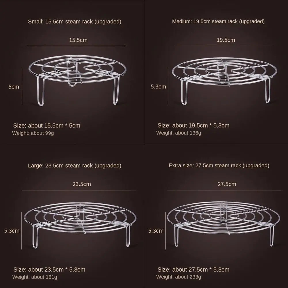 15.5-27,5 cm nerūsējošā tērauda tvaikoņa plaukts lieljaudas apaļš, izturīgs poda pannas spiediena plīts trivet virtuves virtuves piederumu piederumi