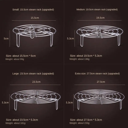15.5-27,5 cm nerūsējošā tērauda tvaikoņa plaukts lieljaudas apaļš, izturīgs poda pannas spiediena plīts trivet virtuves virtuves piederumu piederumi