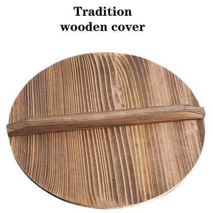30-36 cm porcelāna tradicionālais koka piliens vāks wok vāks liels karbonizēts koka vāks burka virtuves piederumu virtuves piederums