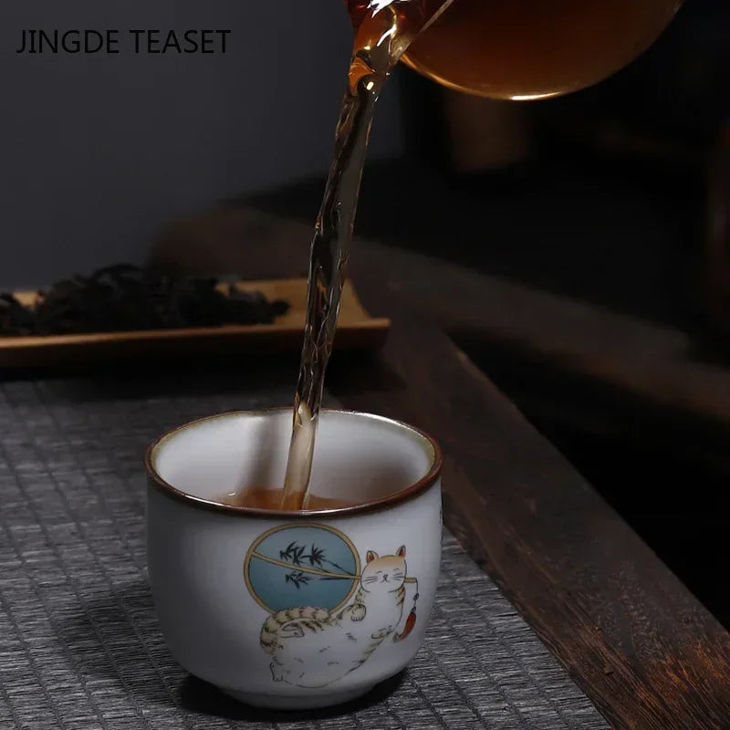 Retro ru ovn Ceramic Teacup Coffee Cup Håndlaget Tea Bowl kinesisk te Sett Tilbehør Master Teacup Drinkware Supplies 100ml