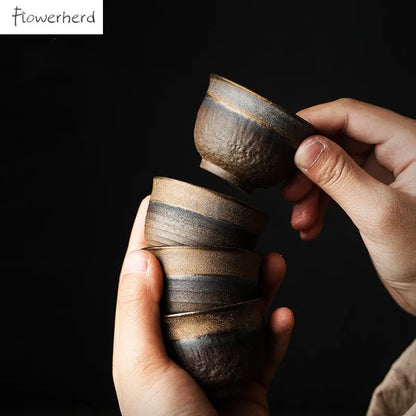 Japansk stil forgylt keramisk tea kopp teware kung fu tea sett kopp retro hjemmet te skål te kopp sett