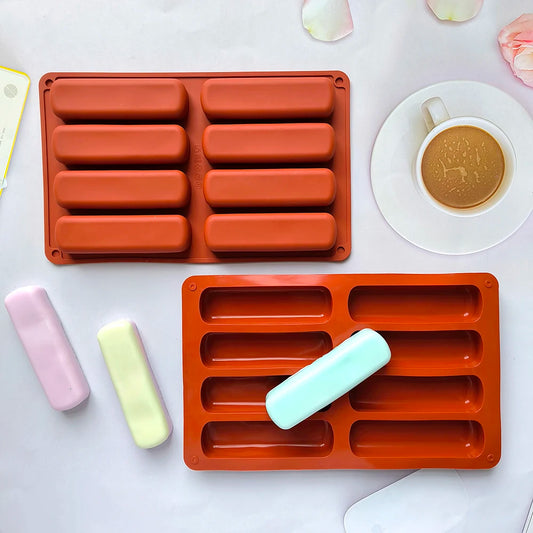8 Dutina Silikonový dort plíseň 3d dlouhý strip Silione Pormy Pyts Cake Silikonové pečení plísní francouzské dezertní čokoládové pečení