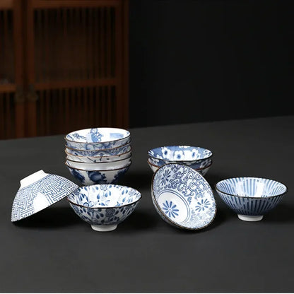1 pezzi retrò blu e bianco cono in porcellana teacup anti-ridimensionamento ceramico ceramico ciotola da tè da viaggio tazze da tè