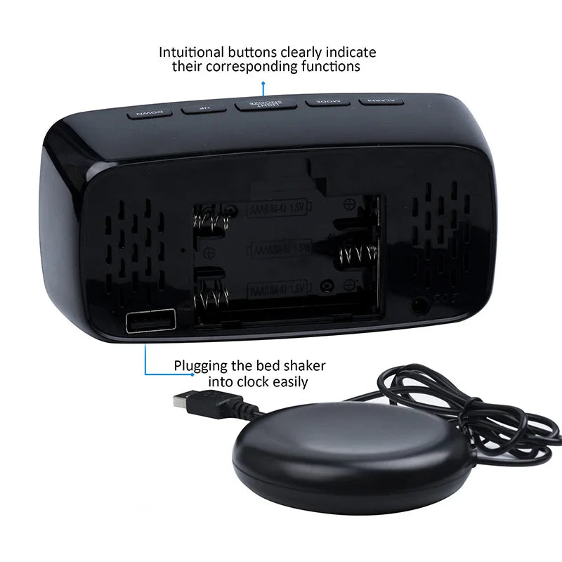 Super Loud Vibrating Alarm Clock with Bed Shaker Multifunctional Dual USB for Heavy Sleeper Deaf Hard of Hearing Snooze