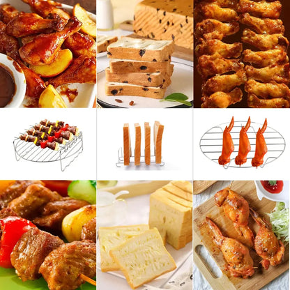 8/11 PC AIR Fryer piederumi Pārtikas kvalitātes gaisa friteru piederumi ar kūku groza picu pannu nerūsējošā tērauda iesmu statīvu