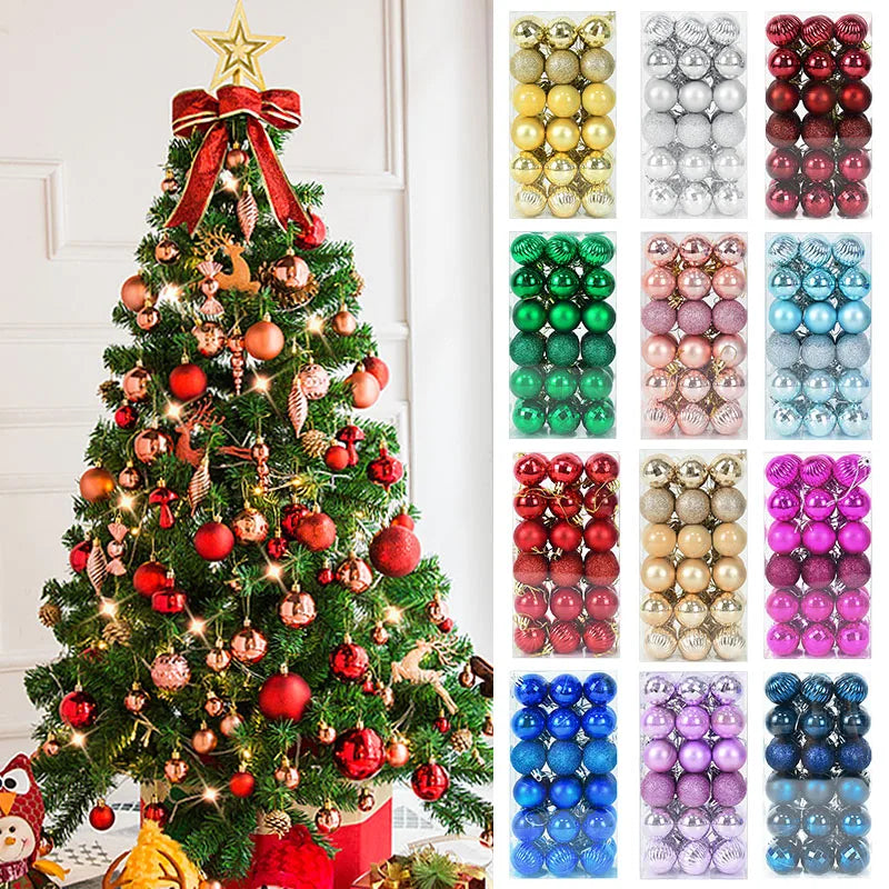1Box ​​Коледни топки Коледно дърво Орнаменти Топка Xmas висящи дървесни висулки Начало парти декор 2023 Нова година подарък Noel Navidad
