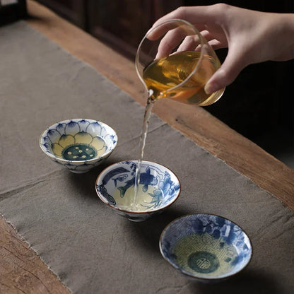 1 pezzi retrò blu e bianco cono in porcellana teacup anti-ridimensionamento ceramico ceramico ciotola da tè da viaggio tazze da tè