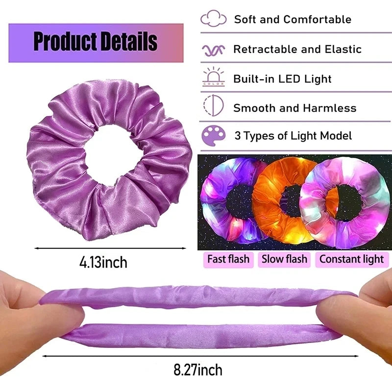 20 gab/partijas LED gaismas gaismas skrāpējumi matu joslas zirgastes turētāja galvassegas elastīgās satīna matu joslas meiteņu matu aksesuāri ballītei