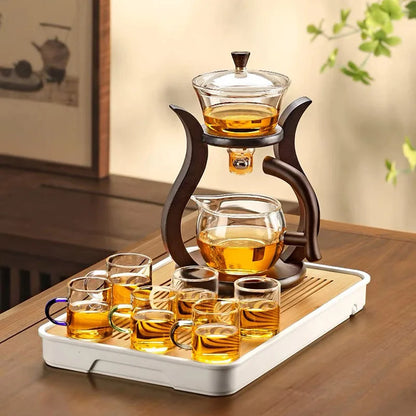 Varmebestandig glass te sett magnetisk vann avledning roterende dekkskål automatisk teprodusent lat kungfu tekanne drikking