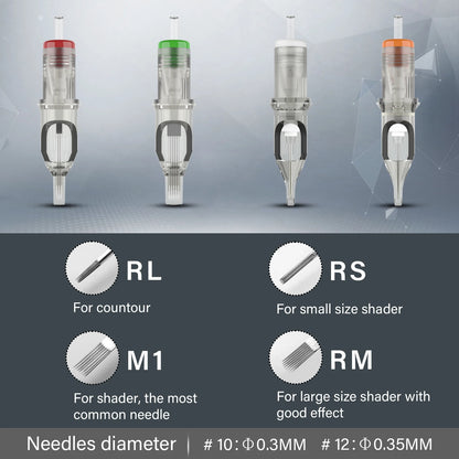 EZ Tattoo Needles Revolution Cartridge Round Liner #10 (0,30 mm nål) RC1003RL RC1005RLRC1007RL RC1009RL RC1014RL 20 PCS /LOT
