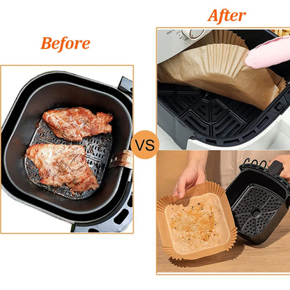 Air Fryer 50/100pcs Bakeware Manote per carta usa e getta materassino a prova di olio mappeto antiaderente per forno da cucina da forno