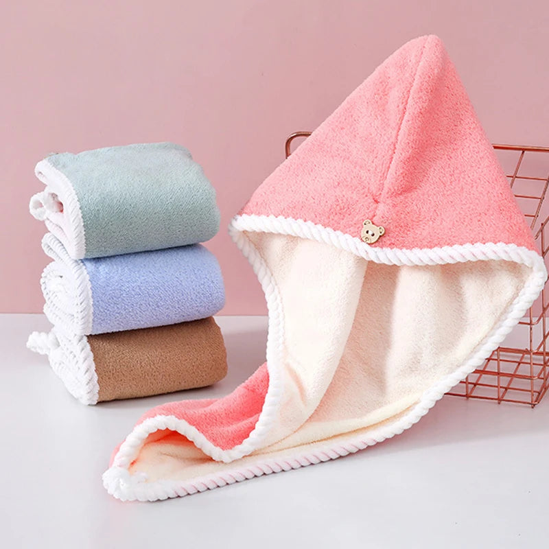 Duebel déck dréchent Hoerhandduch duebel Säiten benotzen trocken Hoer Microfi Mikrofiber Bad Hutt fir Fraen trockenhaft Lady Turban Kapp