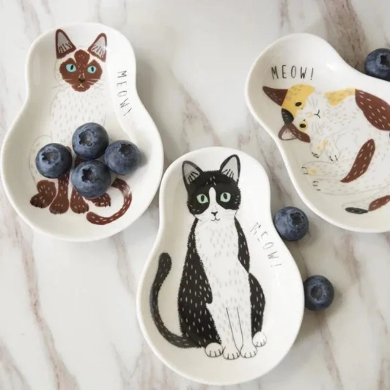Ceramic Seasoning Dish Japanese Tableware Kitten Soy Sauce Dish Dipping Saucer Plate Home Kitchen Supplies Dropshipping