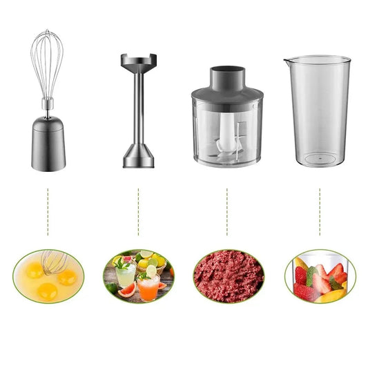 MIUI Hand Immersion Blender 1000W Výkonný 4-in-1, mixér potravin z nerezové oceli, 700 ml mixové kádinky, 500ml procesor, šlehač