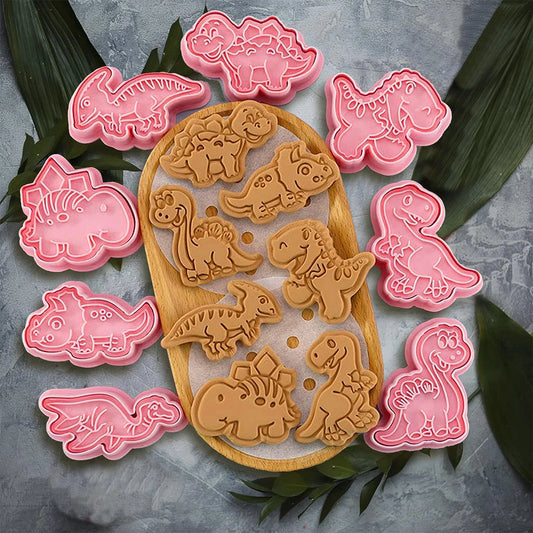 8pcs Set cookies řezačky dinosaurus plastové kreslené kreslené lisování sušenky cukrovinky na pečení pečení pečení