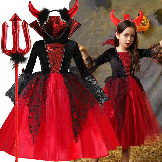 2024. gada meiteņu cosplay vampīrs Helovīna kleita bērniem spoku līgavas gotisko kostīmu grāfs Vampiran Carnival apģērbs melnas sarkanās drēbes