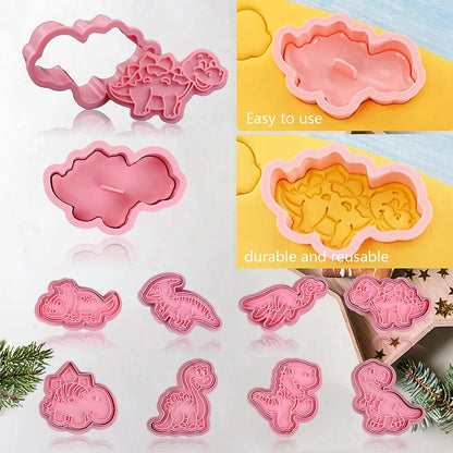 8pcs setzen Cookien Cutter Dinosaura Plastik Cartoon Precuit Meluit Melofière Kachie Shamping Bëscher