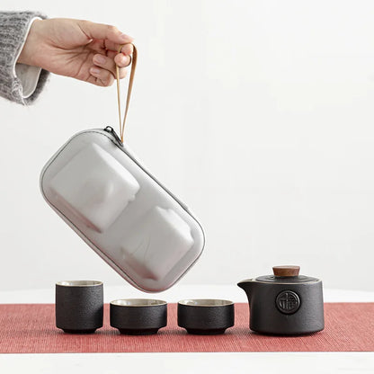 Portable Ceramic Tea Set, Elegant Porcelain Cup and Teapot Set with Travel Bag